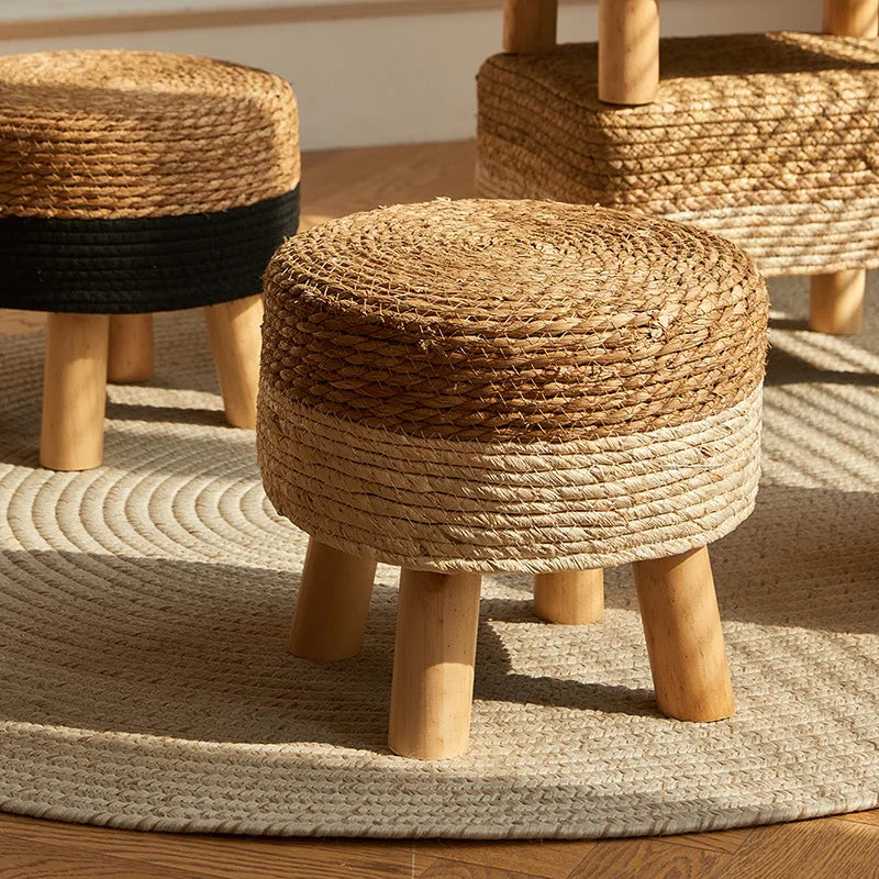 Grass woven stool, rural low stool, rattan woven shoe changing stool, thickened woven seat cushion stool Oasis Select