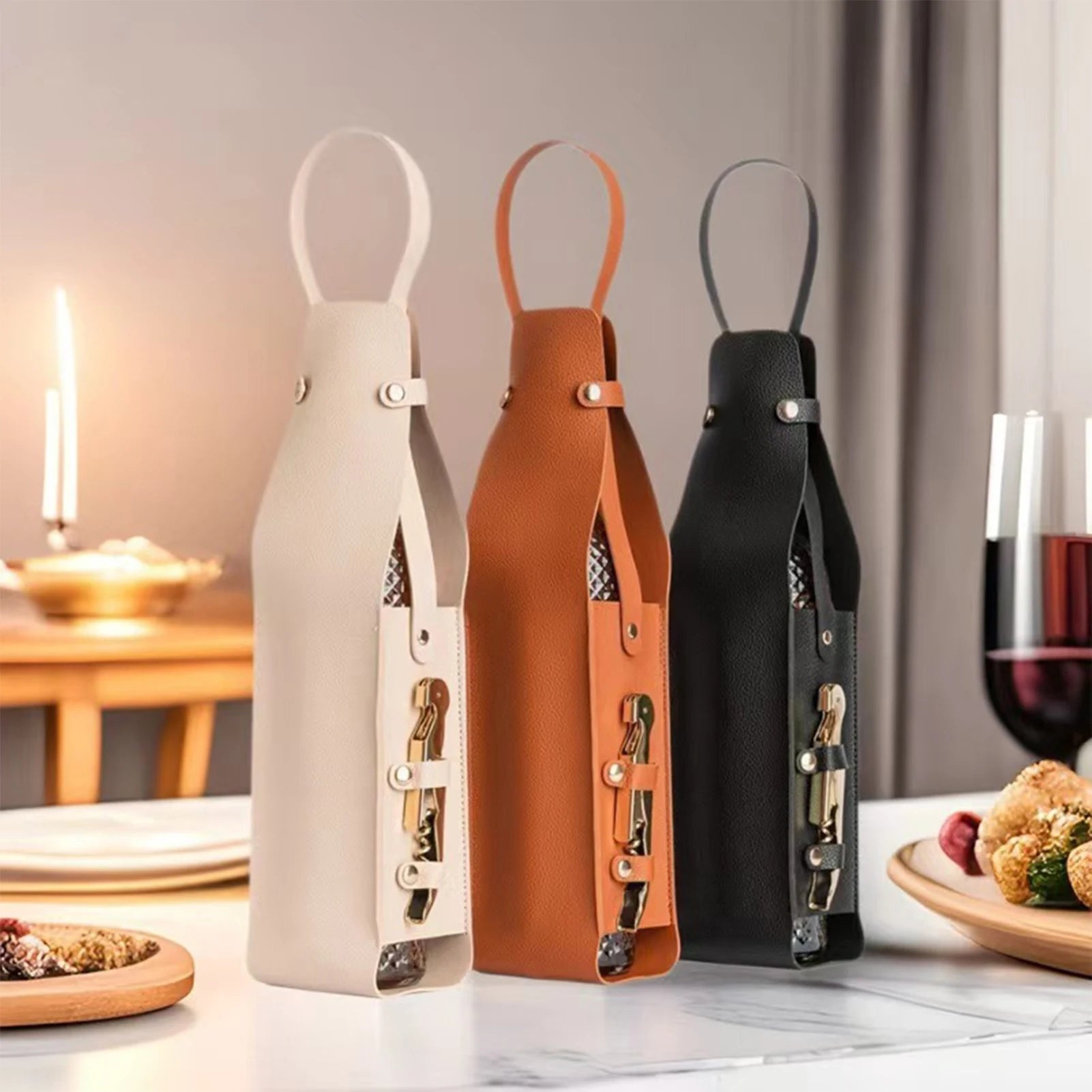 Wine Tote PU Leather Wine Holder Carrying Case Wine Carrier with Handle Liquor Bottle Carrier Carry-On Pouch Travel Wine Bag Oasis Select