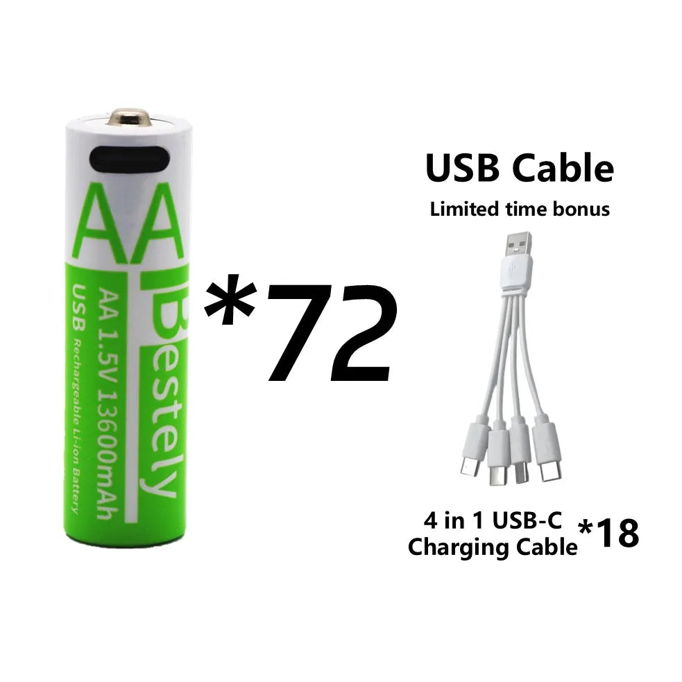 Rscrola 13600mAh AA Rechargeable Batteries USB-C Charging