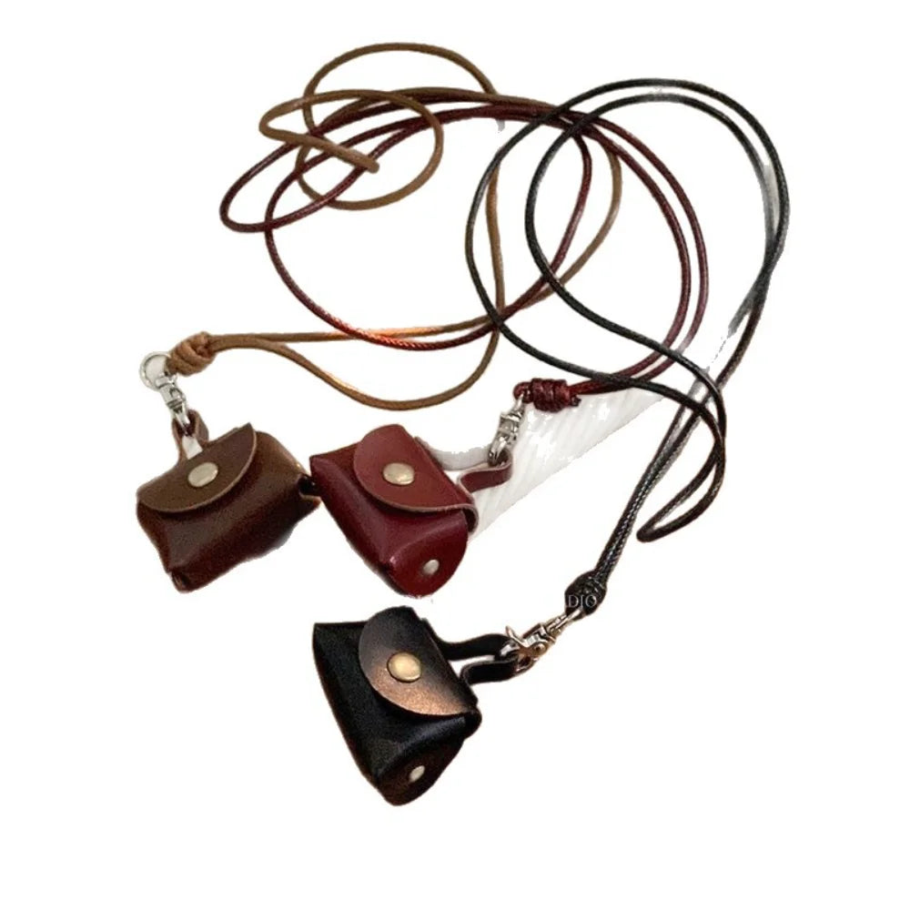 Retro Leather Mini Necklace Pouch | Earphone & Coin Storage Bag