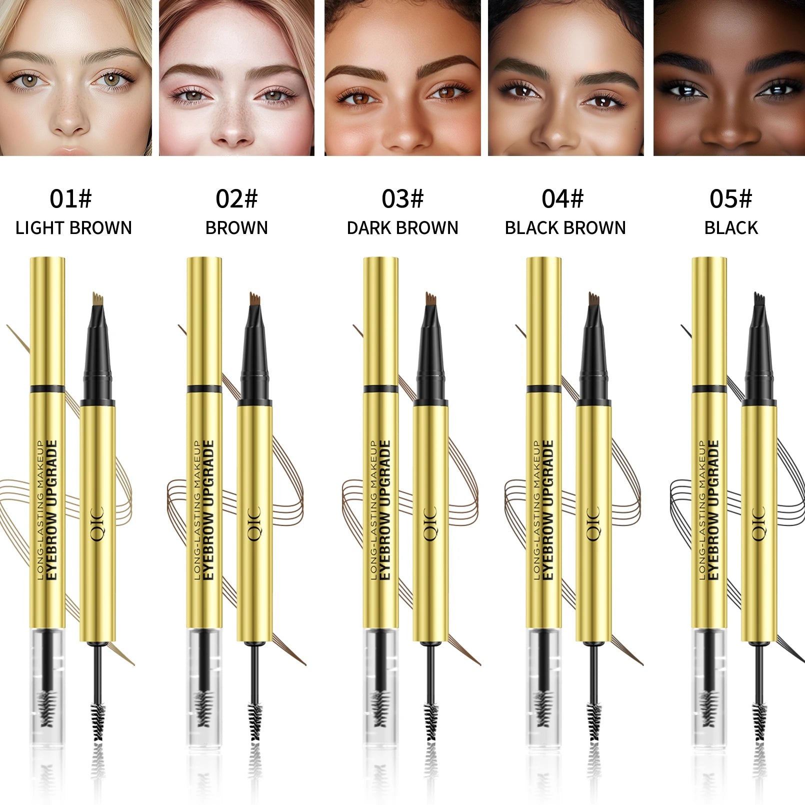 QIC 4-Tip Waterproof Liquid Eyebrow Pen – 5 Colors