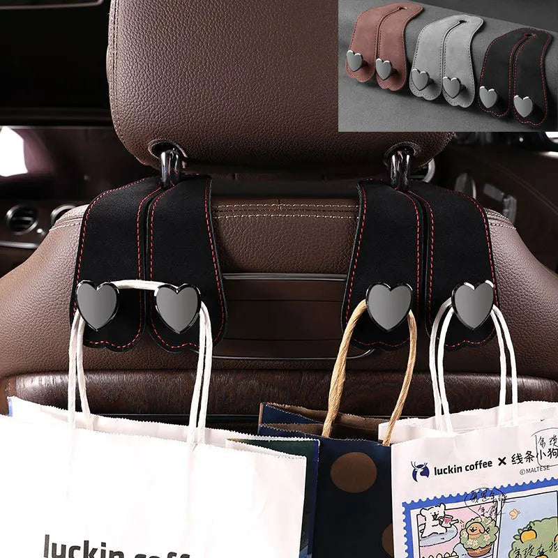 Heart Shape Car Headrest Hook – Suede Alloy Dual Hanger