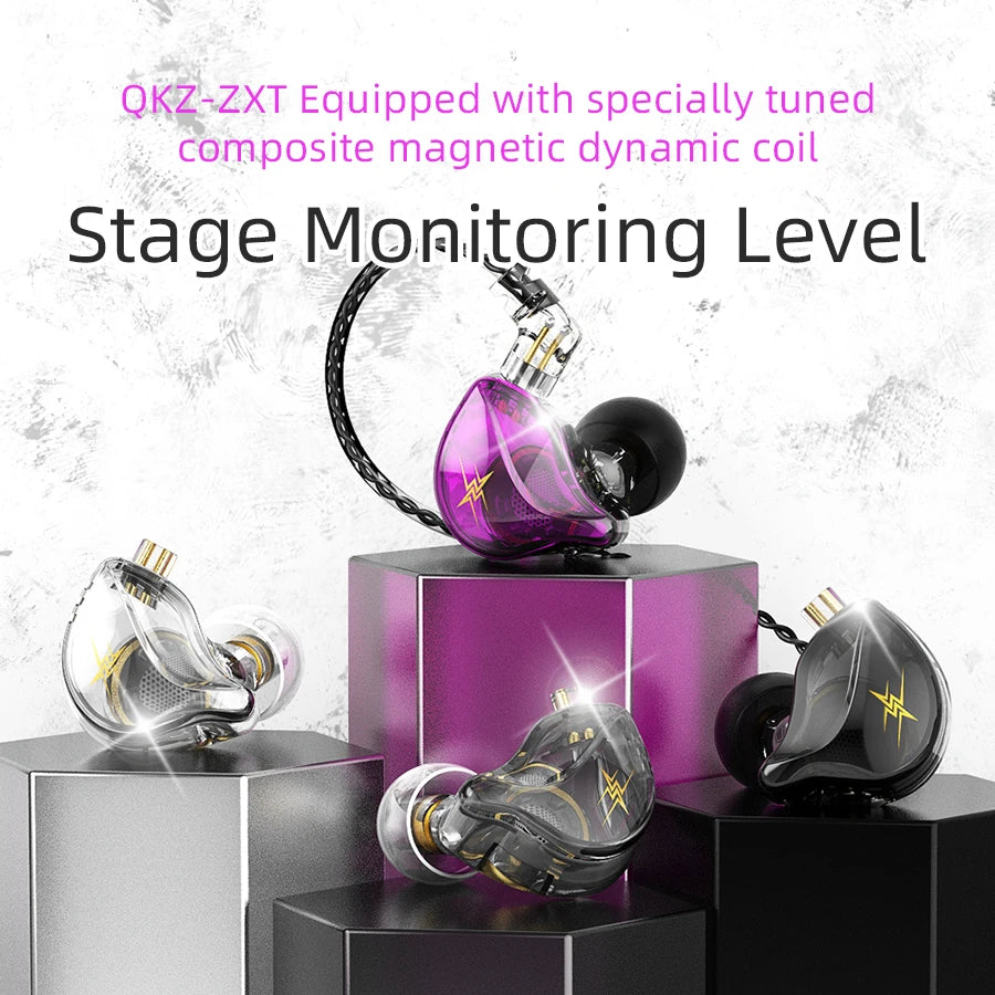 QKZ ZXT In Ear Wired Earphones Dynamic DJ Monitor IEM Earbuds HIFI Music Sport Headphone Noise Cancelling Bass Headset With Mic Oasis Select