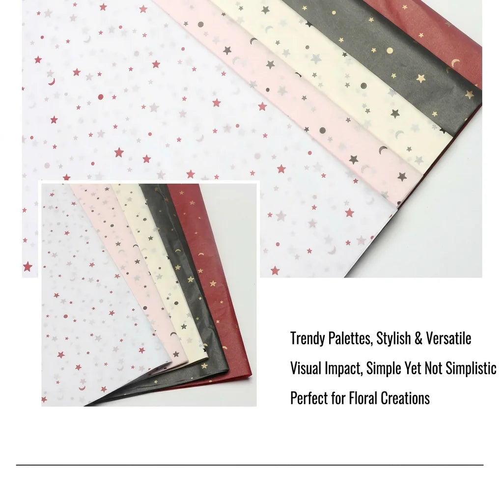 20-Sheet Foil Star Moon Floral Wrapping Paper 50×70cm