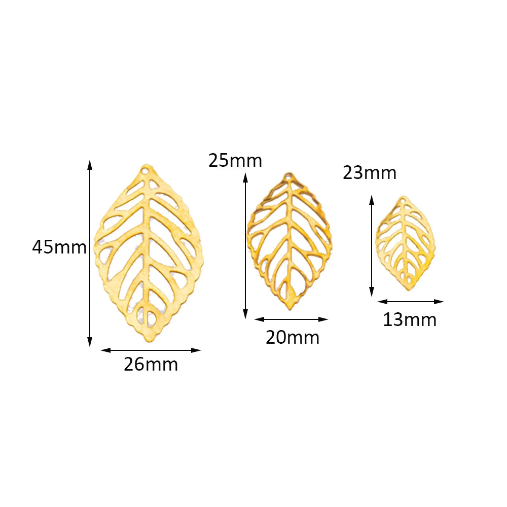 50pcs 3 Size Hollow Gold Tree Leaf Charms Pendants Beads for DIY Necklace Bracelet Jewelry Making Findings Oasis Select