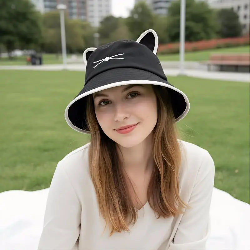 Cat Ear Bucket Hat Women Sunhat uv차단 шляпа женская от солнца Gorros para el sol de mujer Wide Brim Cap Oasis Select