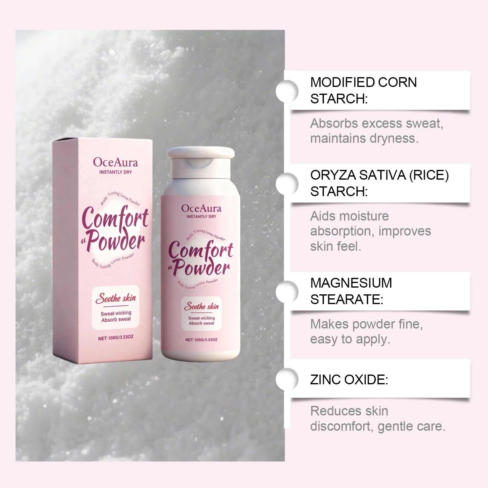 Comfort Powder All Over Body Powder Sweat Wicking Odor Resistant Chafing Prevention Talc-Free Dry Comfort for Women & Men Oasis Select