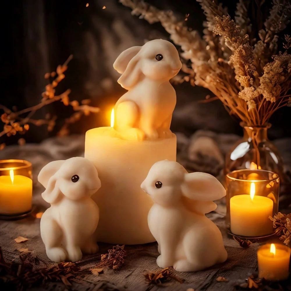 Couple Rabbit Shape Silicone Mold DIY Scented Candle Silicone Mould Soap Candle Making Supplies Gifts Easter Home Decoration Oasis Select