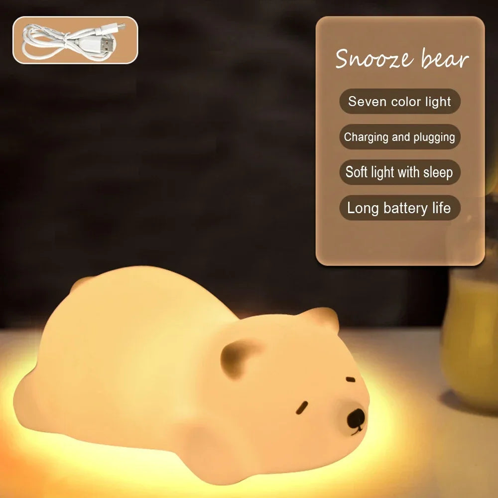 LED Night Light Cute Little Bear/Deer Cartoon Animal Children's Silicone Light USB Charging Bedside Decoration Birthday Gift Oasis Select X020-G