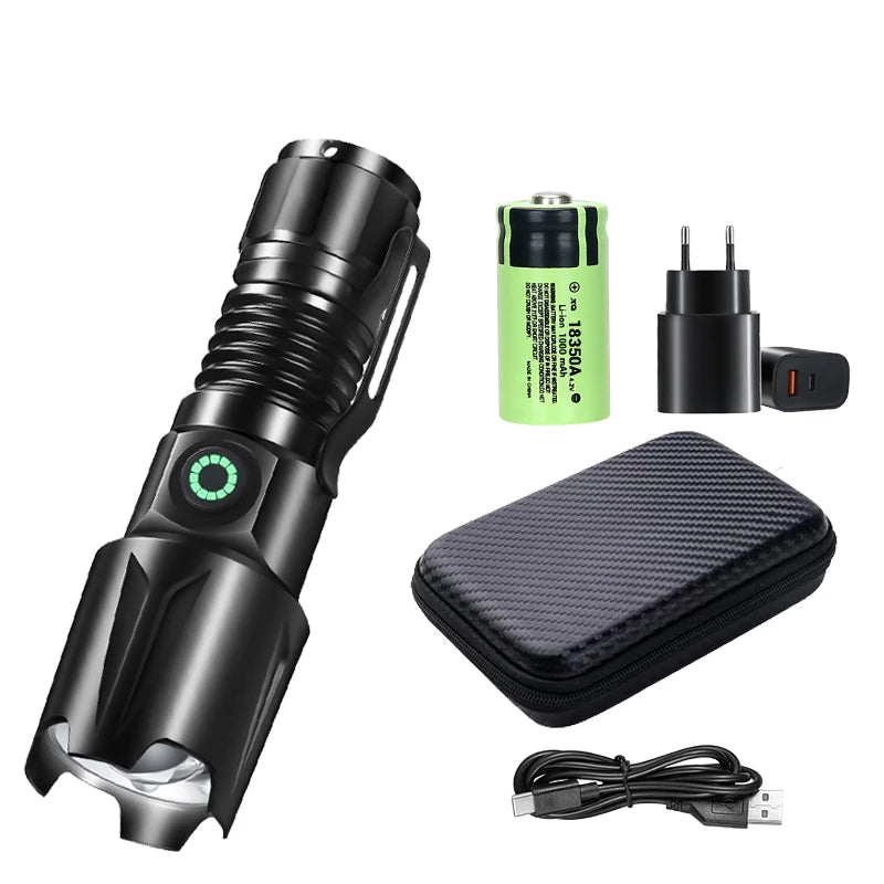 Aluminum Alloy Portable Torch Powerful LED Flashlight USB Rechargeable Outdoor Tactical Zoom Camping Waterproof Flash Light Oasis Select Package list B