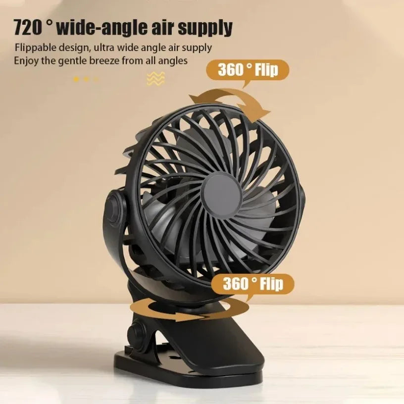Portable Mini 360°Flip USB Rechargeable Table Fan Clip-on Type Desk Fan Hanging Clip Fan Night Light Air Cooler Outdoor Oasis Select