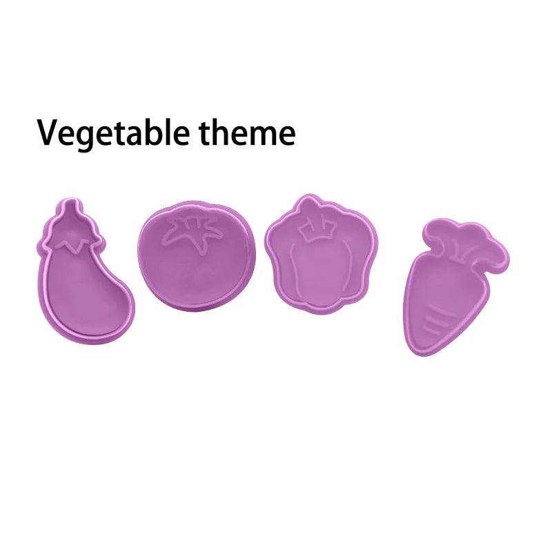 4 Pcs/Set DIY Cartoon Biscuit Mould Cookie Cutter 3D Cartoon Cookie Stamp ABS Plastic Baking Mould Cookie Decorating Tools Oasis Select vegetable