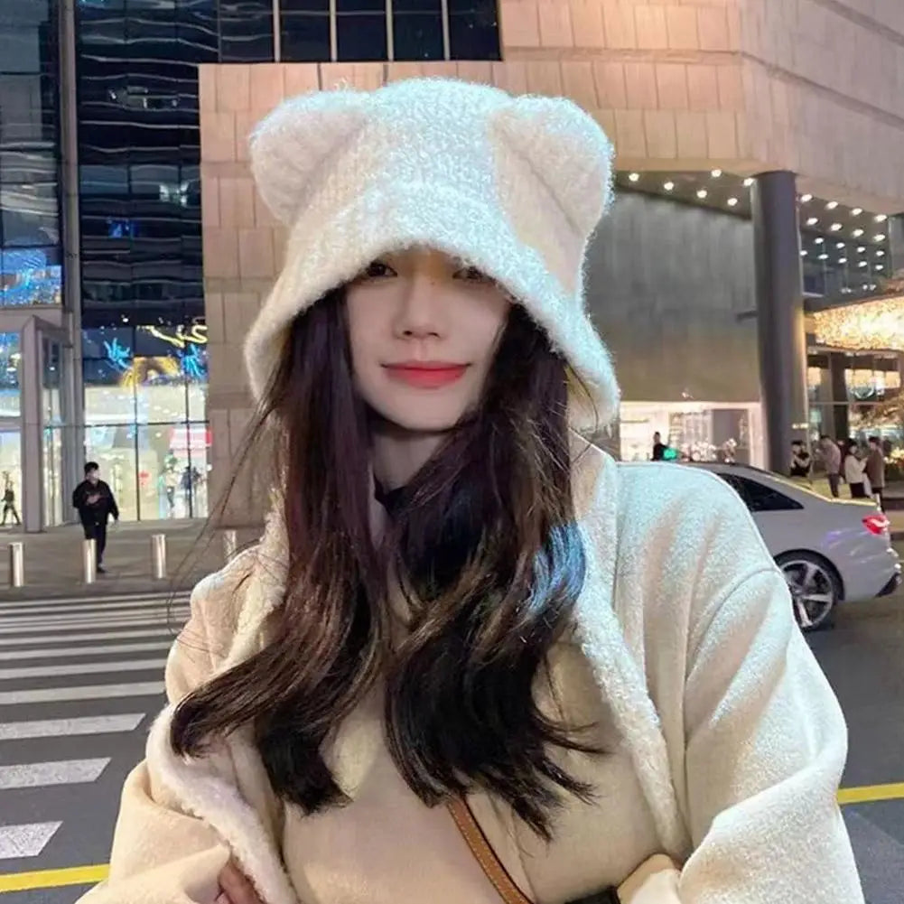 Women's Bear Ear Beanie – Cute Plush Knit Winter Hat Winter Knit Beanie Oasis Select