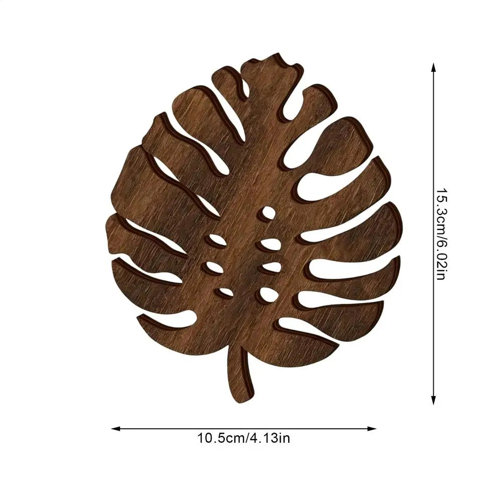 3Pcs Wooden Heat Resistant Trivet Set Monstera leaves Design Kitchen Countertop Protector Desk Decor Table Coasters Cup Holder Oasis Select 3Pcs