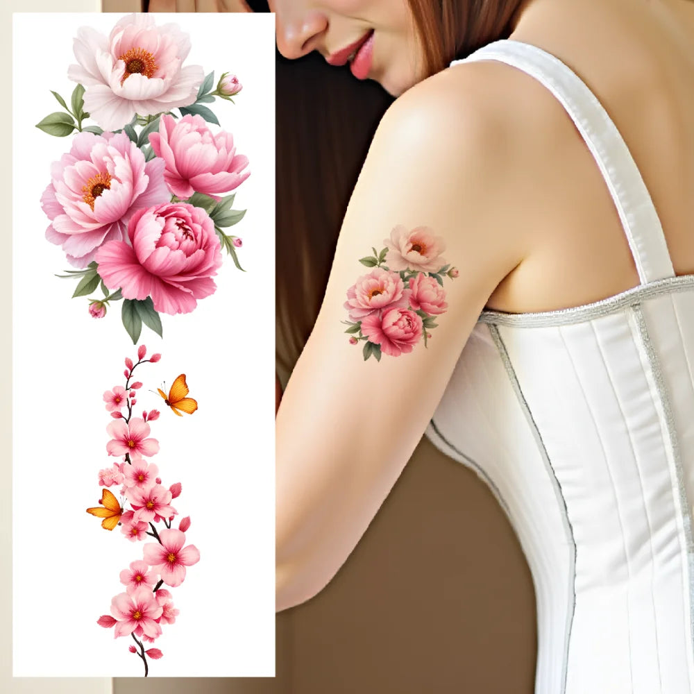 9-Piece Temporary Tattoo Stickers – Butterfly, Floral & Key