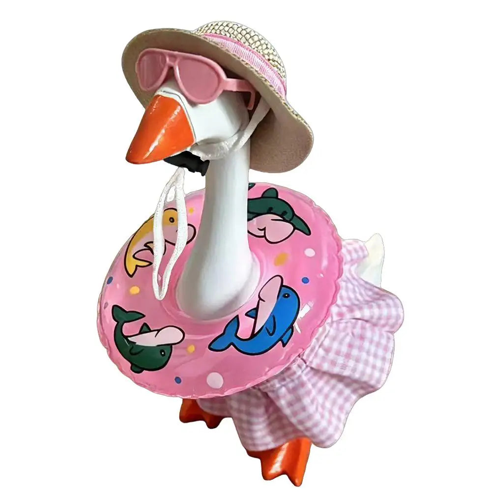 9cm Desk Goose Skirt Set Beach Vacation Theme Set Cute Summer Outfits for Small Goose Figurine Decoration Oasis Select Pink