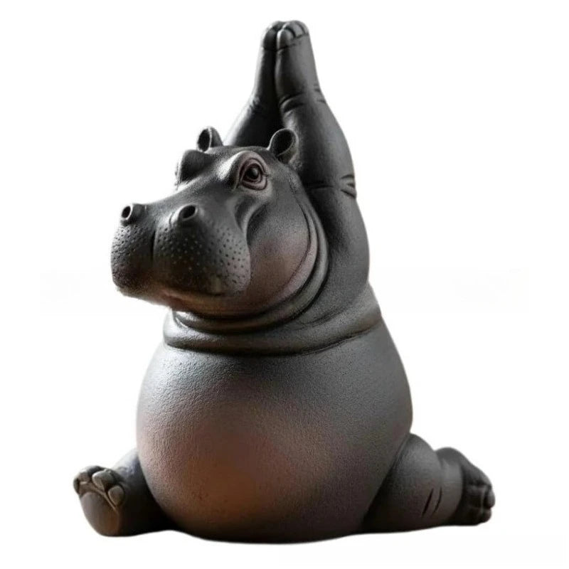 Creative Yoga Hippo Statue Handcrafted Resin Meditation Hippopotamus Figurine Cute Art Sculpture For Home Living Room Bedroom Oasis Select F