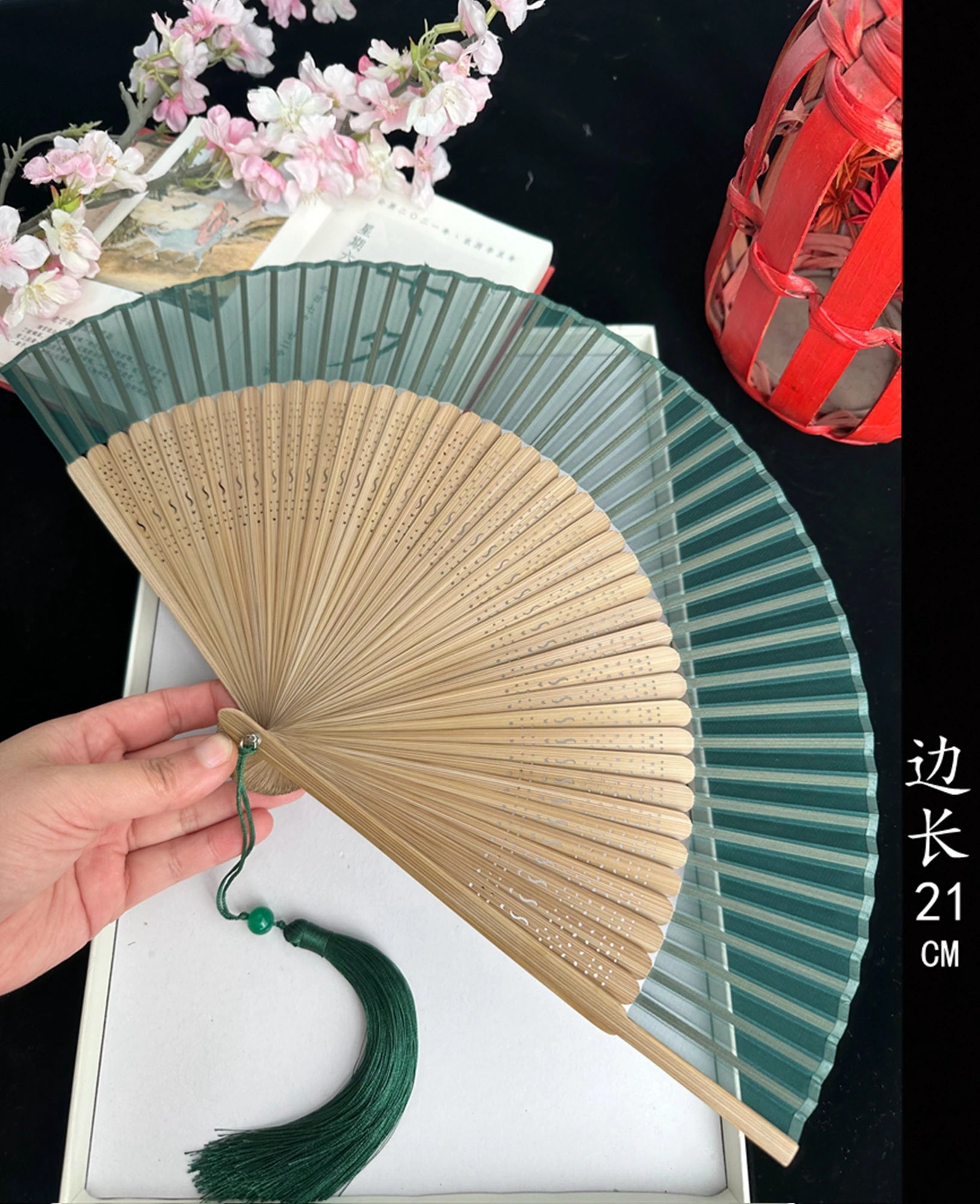 Antique Retro Portable Green Folding Fan Women's Hanfu Cheongsam
