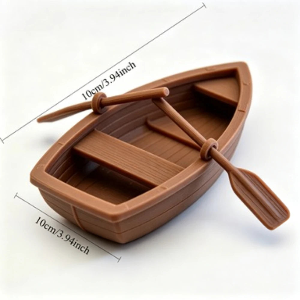 Mini Double Oar Wooden Boat Aquarium Decor Tiny Rowboat Fish Tank Landscape Ornament 3D Printed Micro Aquatic Scene Accessory Oasis Select