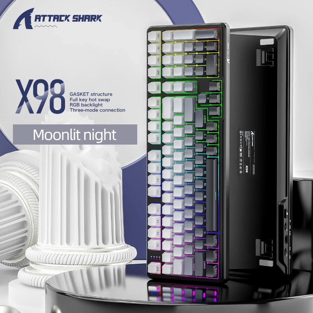 Attack Shark X98 Mechanical Keyboard 3-Mode Wireless (BT/2.4G/USB-C) Hot Swap 80% Layout | RGB Backlight | 4000mAh Gasket Mount Oasis Select X98-moonlit night
