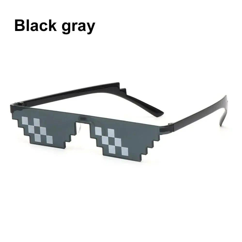 1-6PCS NEW Design Funny Mosaic Sunglasses Thug Life Sun Glasses Pixel Black Retro Gamer Robot Sunglasses Birthday Party Cosplay Oasis Select Black gray