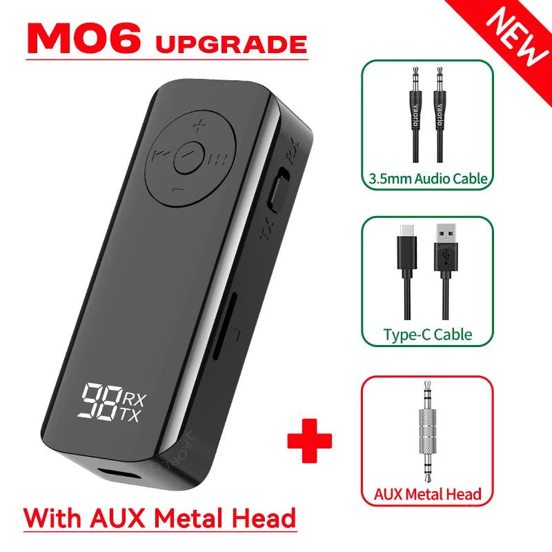 Bluetooth 5.3 Audio Transmitter Receiver 3.5MM AUX Support TF Card Play MIC Collar-Clip Wireless Adapter For Car Airplane TV PC Oasis Select With AUX Metal Head