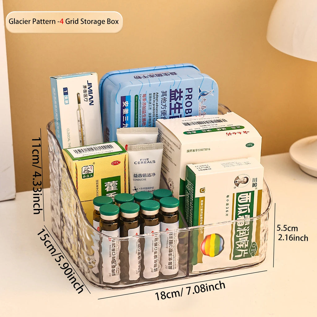 1pc Transparent Acrylic Medicine Storage Box Multi functional Divided Medicine Box/Cosmetics Tabletop Sorting Box Oasis Select Transparent-4 grids