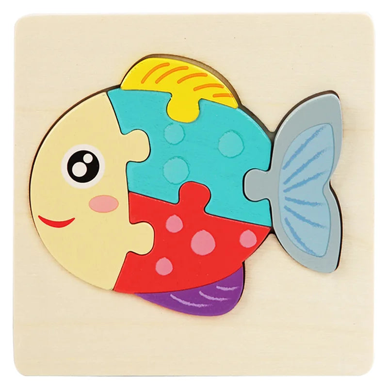 Wooden Puzzle Montessori Animals Carton Colorful Learning Education Toys Tangram Jigzaw Cognitive Wood For Children Kids Gift Oasis Select fish