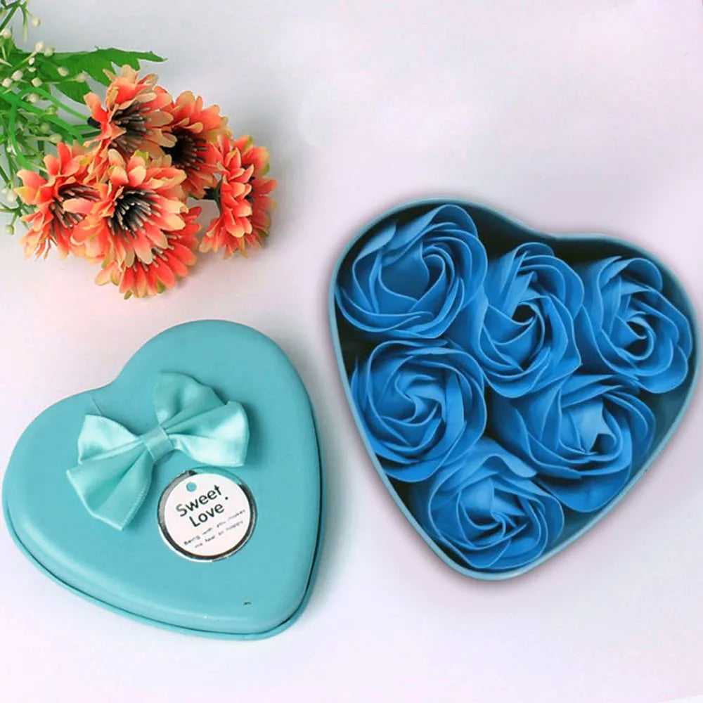 6Pcs Heart Scented Bath Body Petal Rose Flower Soap Wedding Decoration Gift Best Pink Blue Purple Red Four Color Soap Oasis Select