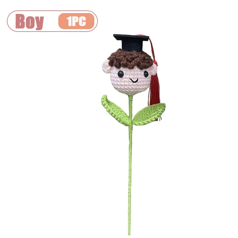 Graduation Season Crochet Bouquet with Graduation Cap Handmade Knitted Flower for Boys Girls Teacher Gift School Oasis Select Boy-1PC