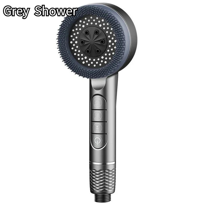 1pc Filtered Supercharged Shower Head Four-speed Adjustment With Water Seal Multi-functional Home Shower Bathroom Accessories Oasis Select Grey
