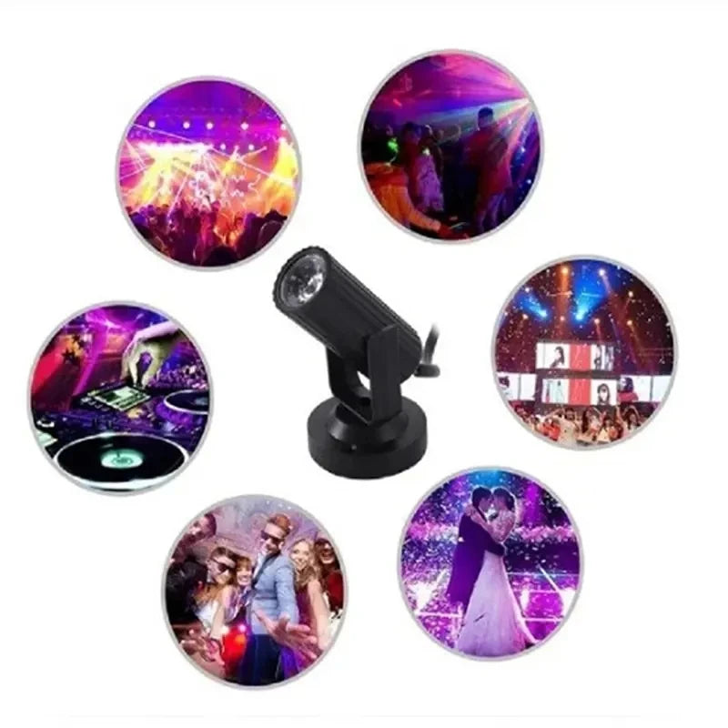 Mini RGB LED Stage Spotlight 1W – 360° Disco Party Flash Light Stage Effect Light Oasis Select