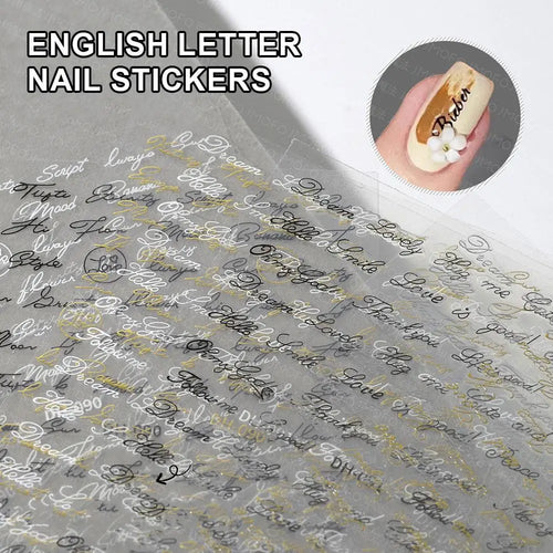 3D English Word Nail Art Stickers – Metallic Gold & Silver Decals Nail Art Stickers Oasis Select