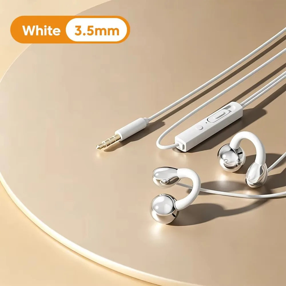 Ear Clip Type Wired Headphones 3.5mm/Type-C HiFi Ear Clip Headphones Wire Control Stereo Earbuds Not In Ear Headphones Oasis Select white 3.5mm