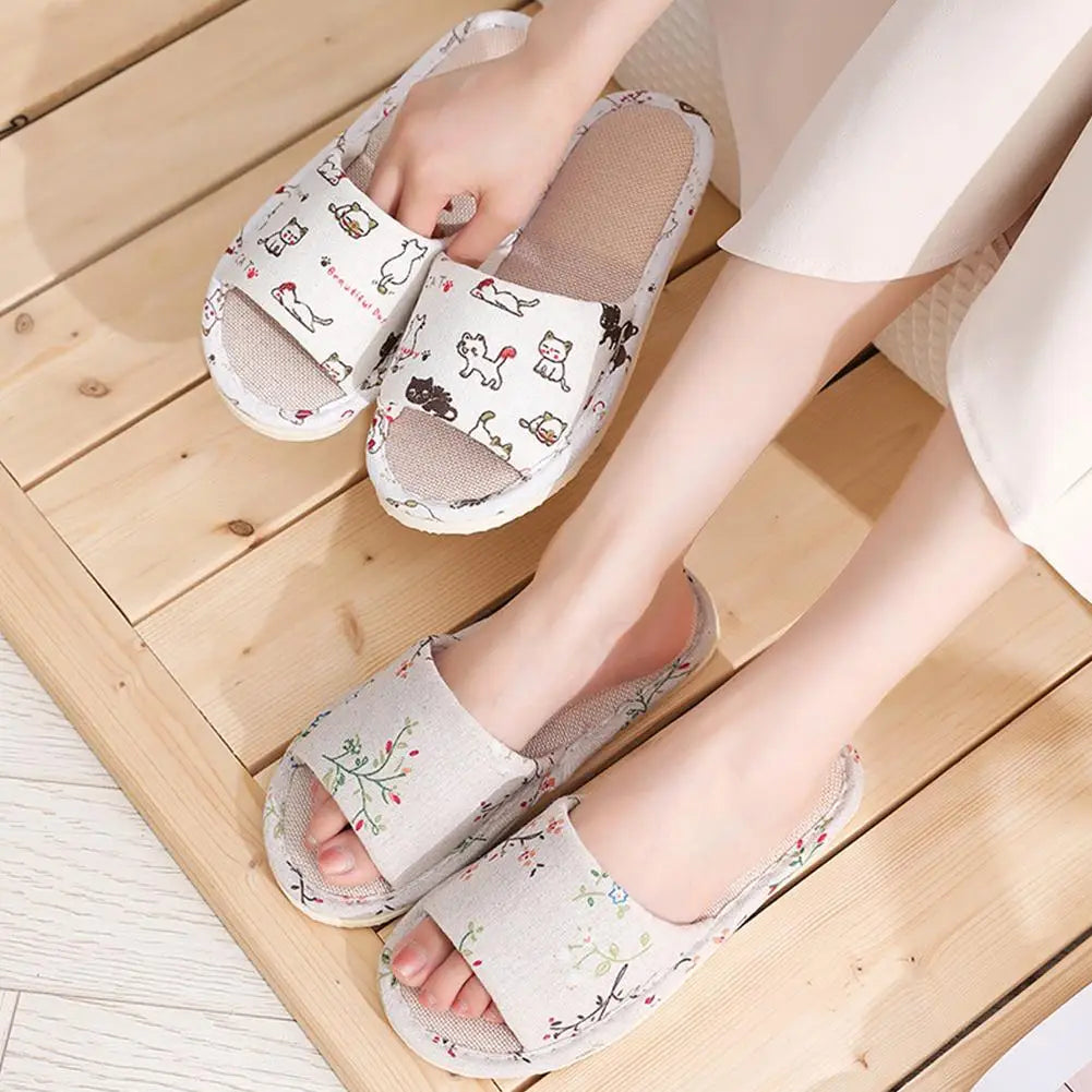 Women Flax Slippers Home Slippers Linen Summer Lightweight Flat Sandal Breathable Comfortable Non-Slip Slides Indoor Men Slipper Oasis Select