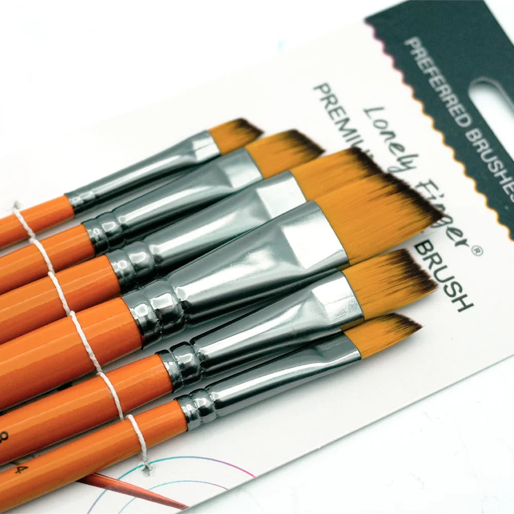 Paint Brushes Set of 6/24pcs Wooden Handles Brushes，Professional Artist Series with Filbert, Round, Angle, Flat for Watercolor, Oasis Select 6 Orange Angle