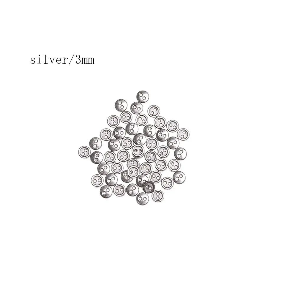 50pcs Mini Metal Sewing Buttons – Round 2-Hole, 3mm & 4mm