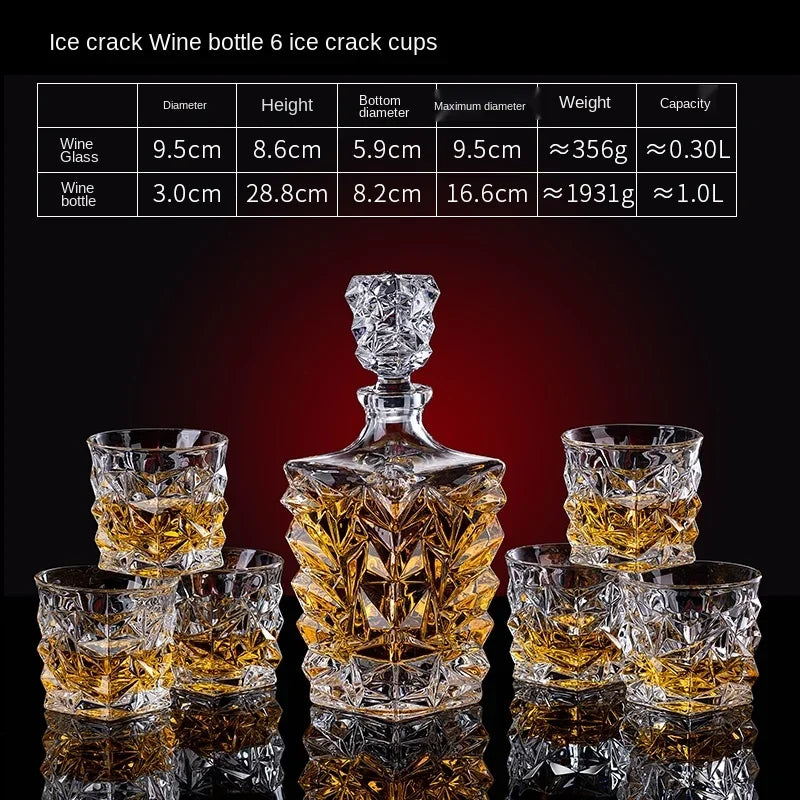 European thickened whiskey glass set large foreign wine glass crystal glass wine bottle creative wine set Oasis Select Ice crack set