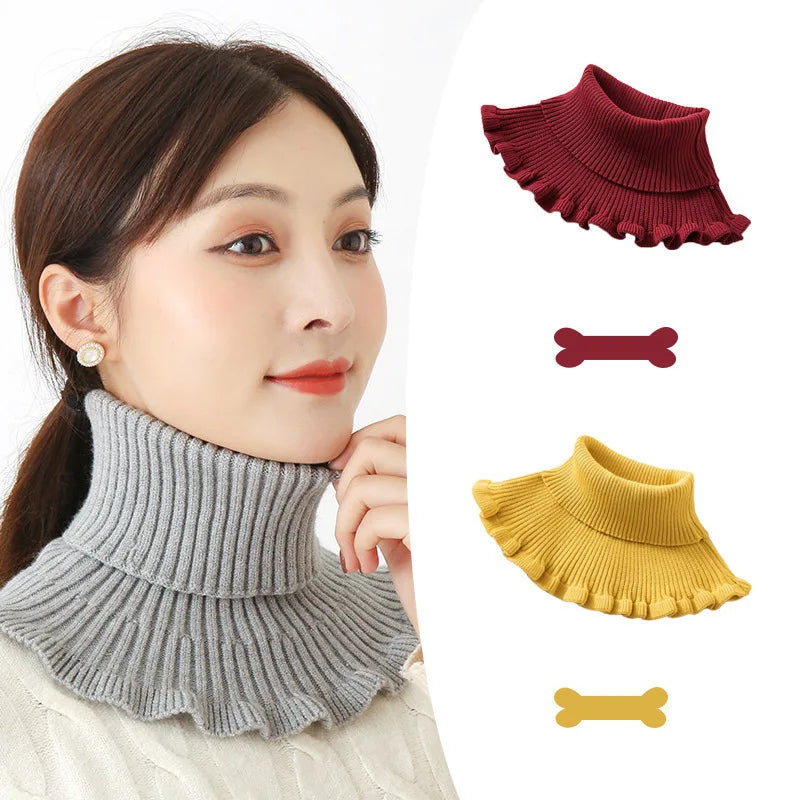 Fashionable black and white Knitted False Neck Scarf - Soft Thick and Warm with Elegant Ruffle Edge Design for Women Oasis Select