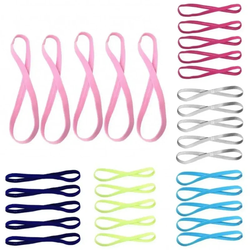 5Pcs Candy Color Women Men Yoga Hair Bands Sports Headband Girls Sport Anti-slip Elastic Rubber Sweatband Football Running Oasis Select