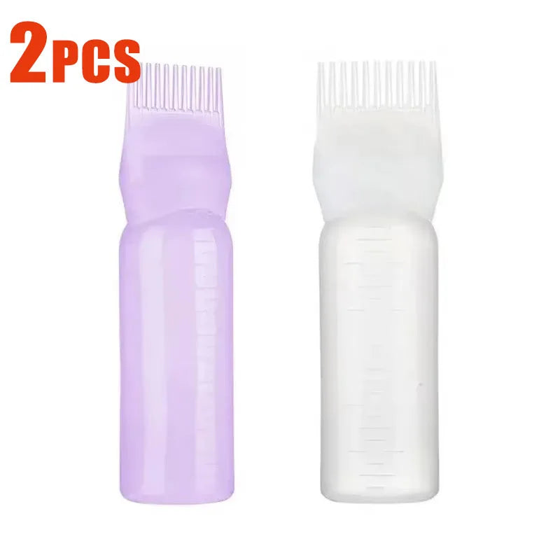 1/2/3Pcs Multicolor Plastic Hair Dye Refillable Bottle Applicator Comb Dispensing Salon Hair Coloring Hairdressing Styling Tool Oasis Select Purple-White