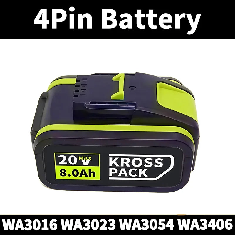 WORX 20V High-Capacity Li-Ion Rechargeable Battery 6.0Ah/8.0Ah Compatible with WA3551 WA3551.1 WA3553 WA3641 WX373 WX390 Tools Oasis Select B-4Pin-8.0Ah (1pcs)
