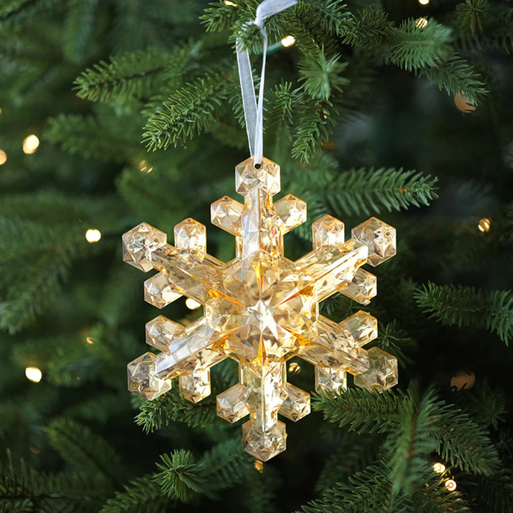 Translucent Snowflake Pendant Plastic Snowflake Shape Charm Christmas Tree Ornament Christmas New Year Atmosphere Decoration Oasis Select Gold