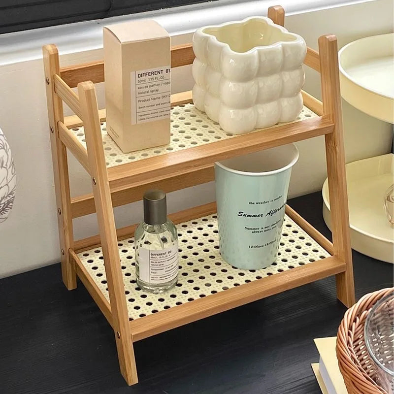 Bamboo Rattan Desktop Shelf Organizer – Cup & Sundry Holder