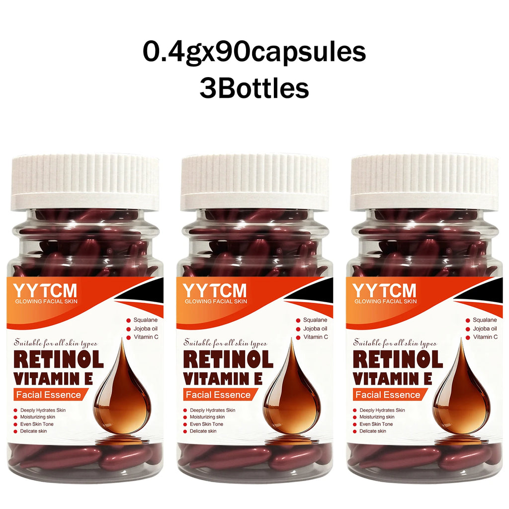 Retinol Vitamin E Deep Moisturizing Capsule Essence, Hydrates, Firms, and Smooths Skin, Contains Plant-Based Squalane, Vitamin C, Deep Moisturizing and Brightening Skin Essence (0.4Gx30 Capsules)/Pack-1 Pack Oasis Select 3 Bottles 90 Capsules