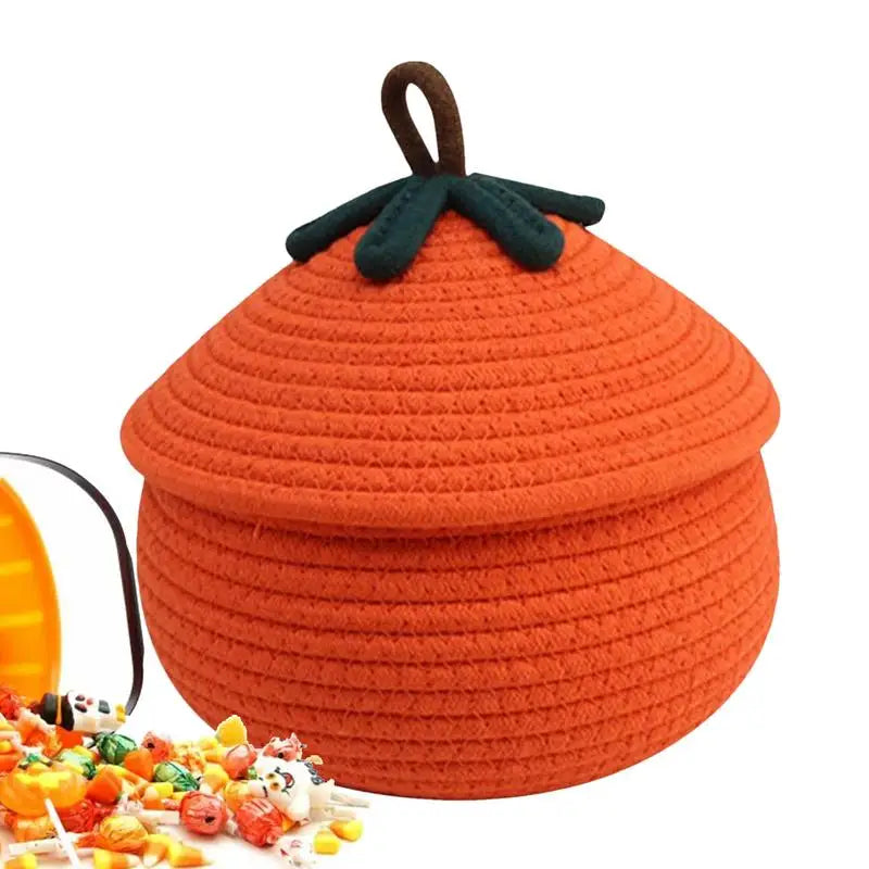 Halloween Pumpkin Woven Basket Halloween Pumpkin Basket with Dust-Proof Lid Seasonal Decor Home Organization Bin Cute Basket Oasis Select