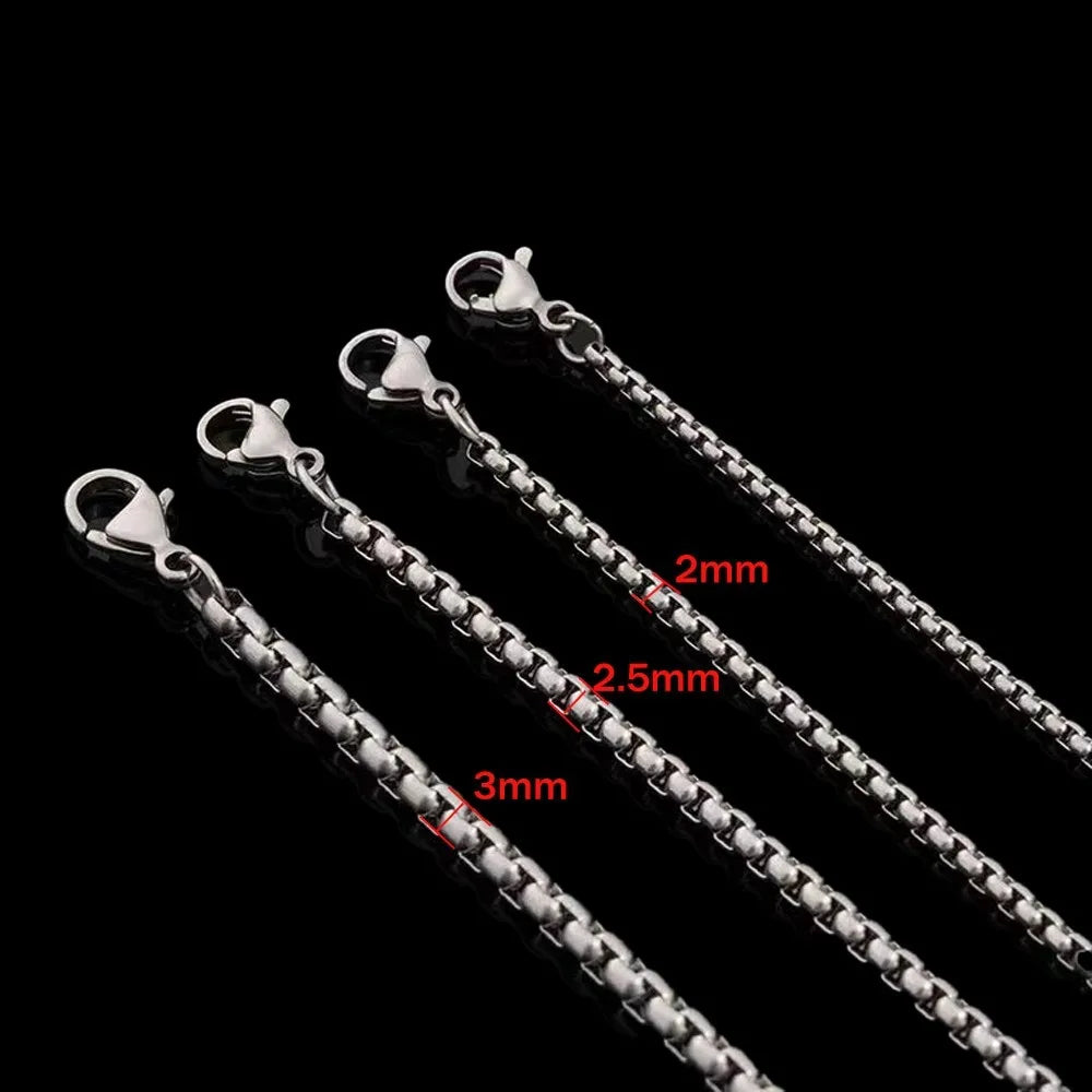 5pcs Stainless Steel Square Box Link Box Chain Necklace Jewelry Gift for Men and Women 2/2.5/3mm 50/60/70cm Length Oasis Select