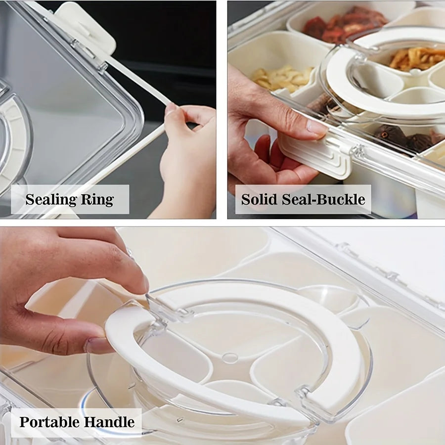Portable Snack Organizer with Lid - 4/8 Compartment Organizer, Travel Friendly Grill Plate, Fruit and Vegetable Fridge Cooler Oasis Select