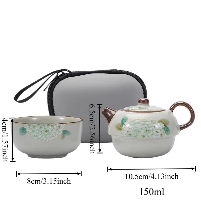 One Cup Outdoor Travel Handmade Teapot Portable Ru Kiln Tea Set Ceramics One Pot Chinese Kung Fu Tea Set Vintage Oasis Select