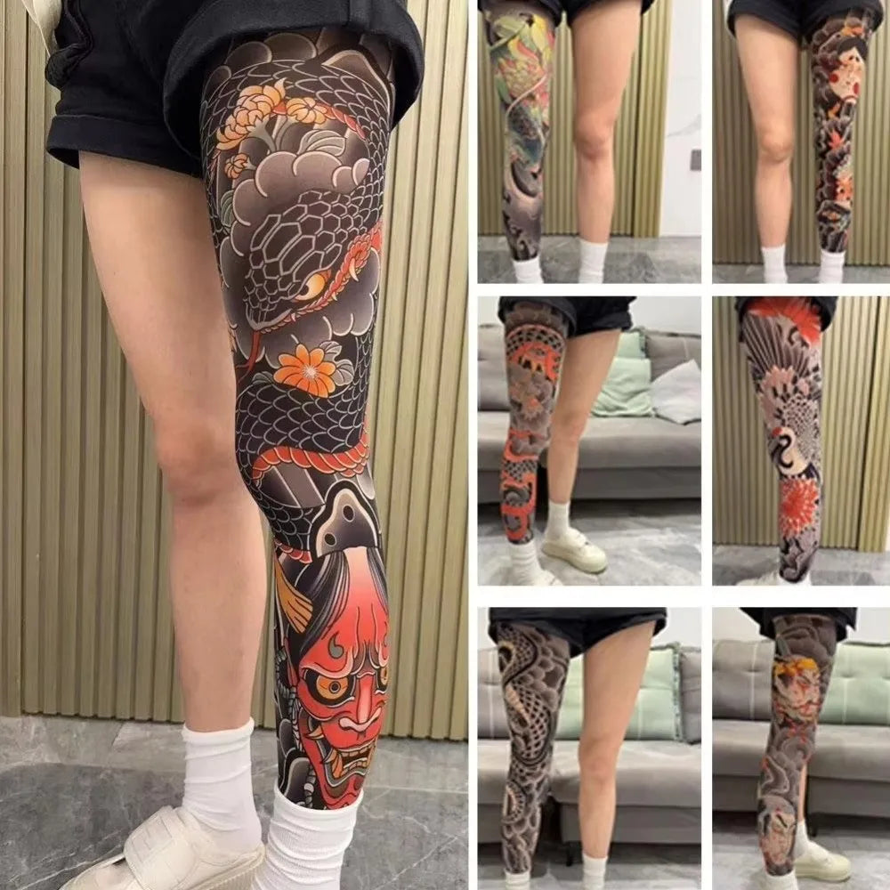 Full Leg Fake Tattoo Socks Sun-proof Printed Tights Fishing Elastic